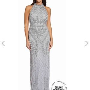 Adrianna Papell Mock Neck Beaded Dress w T-Back